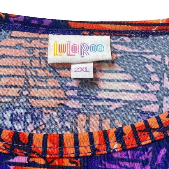 LULAROE Plus Size Tunic Tee 2XL Irma Top Blue Purple Print Tshirt Short Sleeve N - Picture 4 of 9